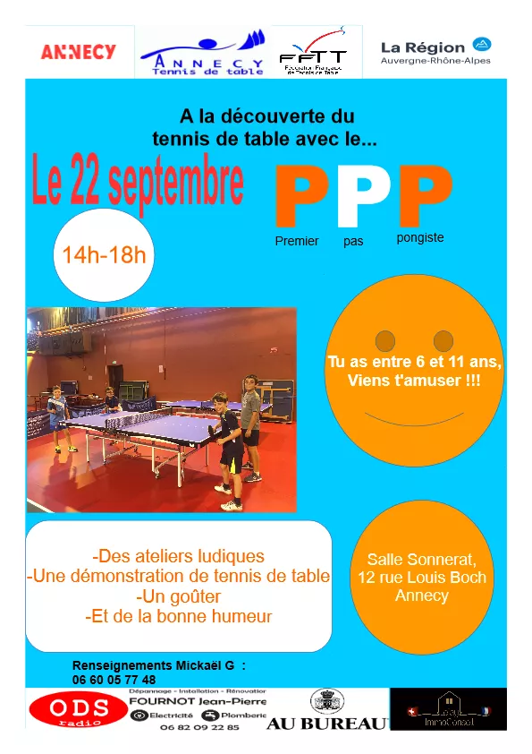 PARTENAIRE- Premier Pas Pongiste avec le club d'Annecy Tennis de Table à la salle Sonnerat à Annecy
