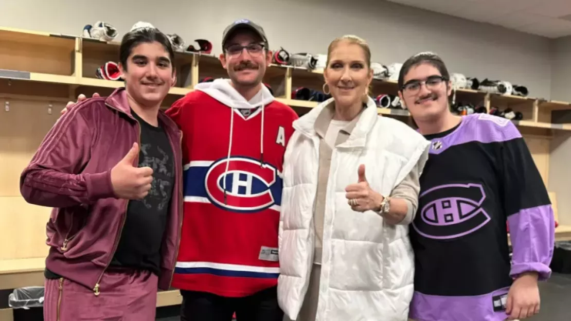 Céline Dion crée la surprise avec ses fils à un match de Hockey