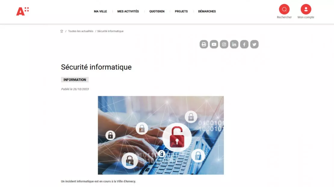 La mairie d’Annecy à nouveau visée par une attaque informatique ?
