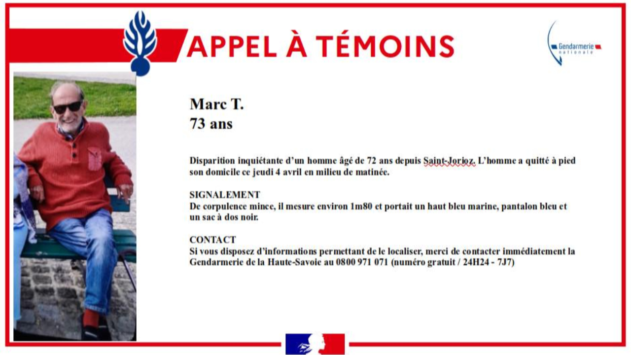 Haute-Savoie : un appel à témoins lancé pour retrouver un septuagénaire