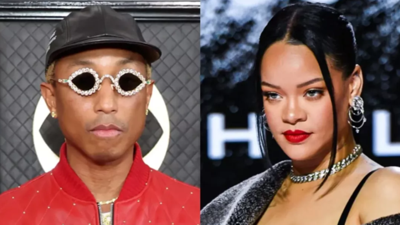 Pharrell Williams exhibe le joli ventre rond de Rihanna pour sa collection Louis Vuitton Pharrell Williams exhibe le joli ventre rond de Rihanna pour sa collection Louis Vuitton