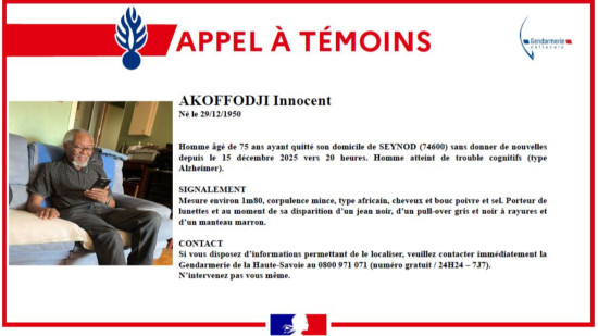 Seynod : fin de l'appel &agrave; t&eacute;moin pour un homme de 75 ans